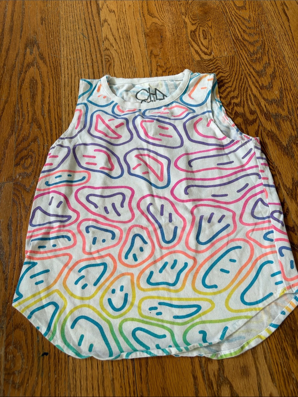 Chaser White Girls Tank Top with Rainbow Smiley Print